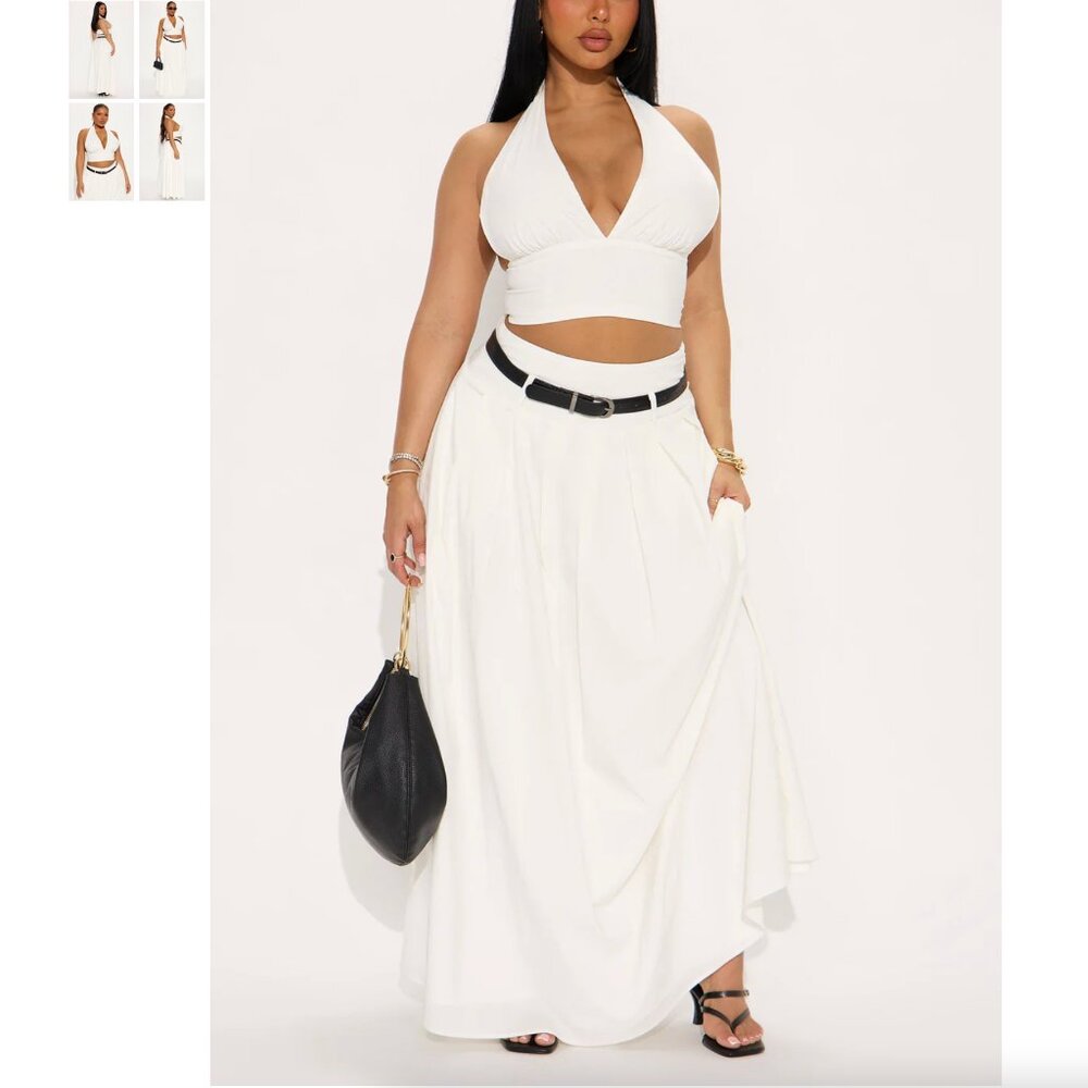 Meredith Halter Maxi Skirt Set - White